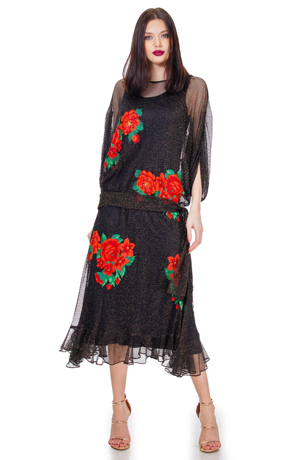 Rochie plasa negru cu auriu  Liza Panait Liza Panait Online Boutique